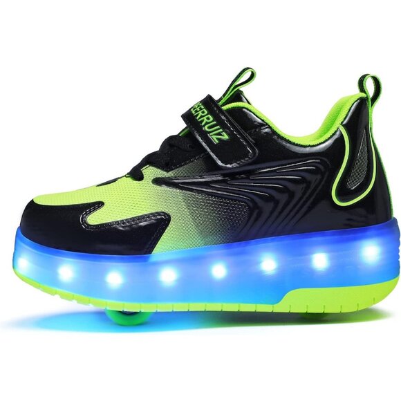 Kid's Green New Upgraded Wheels Shiny Dark Roller Skates Skate Beautiful Shoes - Picture 6 of 6